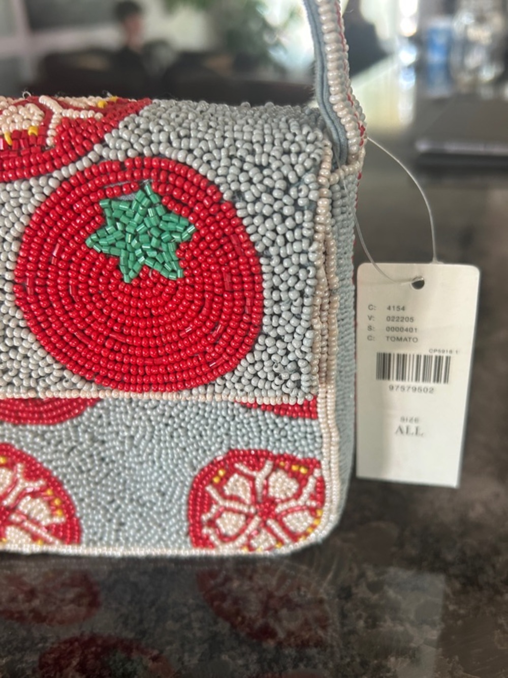Anthropologie Beaded Tomato Mini Bag - Red, Green & Gray